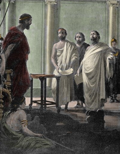 Alkibiadész athéni tábornok és politikus (Kr. e. 450-i. e. 404), Periklész és Szókratész tanítványa, akit 407-ben az athéni demokratikus rezsim visszahívott száműzetése után. századi metszet alkotó: Unknown artist