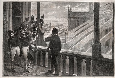 Támadások I. Lajos Fülöp ellen – A Notre-Dame tornyainak összeesküvése (összeesküvés) január 4-én alkotó: Unknown artist