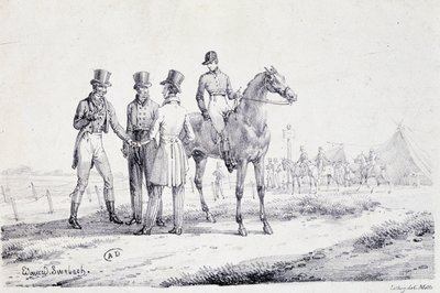 Fogadjon a versenypálya szélén lovas zsokéval - litográfia, deb. 19. század alkotó: Unknown artist