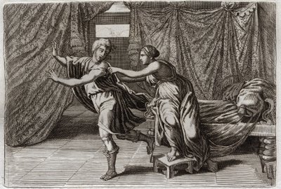 Royaumont Biblia, Ószövetség: József szarvasa. Józsefet felkérte Putiphar (Potifár) felesége, és börtönbe zárták. Illusztráció 1811-ből. alkotó: Unknown artist