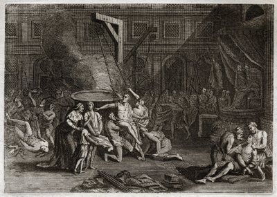 Royaumont Biblia, Ószövetség: A machabeusok mártíromsága. A hét Makkabeus testvér inkább mártírhalált hal, mintsem elárulja saját hitét. Illusztráció 1811-ből. alkotó: Unknown artist