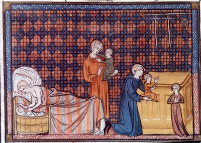 IX. Lajos vagy Szent Lajos francia király születése és oktatása (1214-1270). Miniatűr Szent Pátusi Vilmos „Szent Lajos élete és csodái” című kéziratából alkotó: Unknown artist