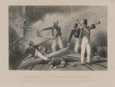 „A kasmírkapu felrobbantása Delhiben”, Indian Mutiny alkotó: Unknown artist