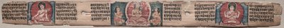 Bodhisattva Manjushri az Avalokiteshvara két formájával: Folio 348 (recto), egy Gandavyuha-sutrából (A Legfelsőbb Tömb Szentírása) alkotó: Unknown artist