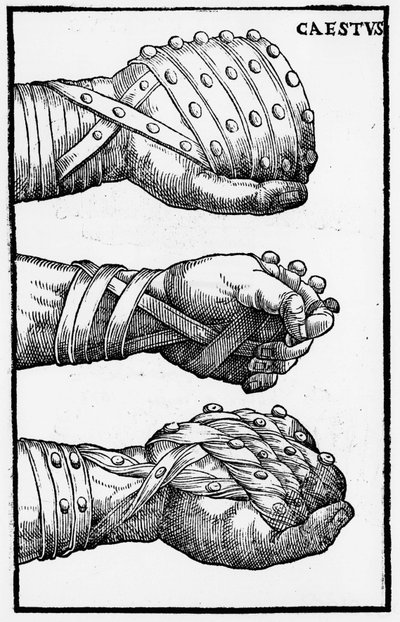 Bokszkesztyűk - "Jerome Mercurialis de Arte Gymnastica" velencei kiadásban alkotó: Unknown artist