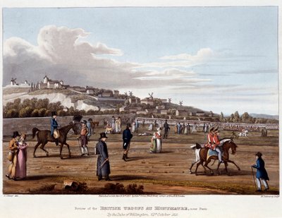 Brit csapatok Montmartre-nál – a „Történelmi, katonai és haditengerészeti anekdotákban és incidensekben, amelyek Nagy-Britannia és szövetségeseik fegyvereihez érkeztek Waterlooban végződve”” – írta Ed. Orme, beteg. szerző: Fry, Sutherland Clark, Dubourg, H alkotó: Unknown artist