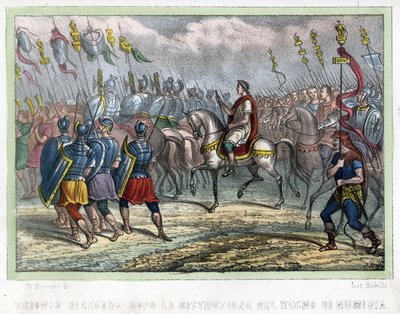 Cézár társulata a numidiai királyság lerombolása után – Leon Galibert „” ókori és modern Algériában”. Olasz kiadás 1846 színes. alkotó: Unknown artist