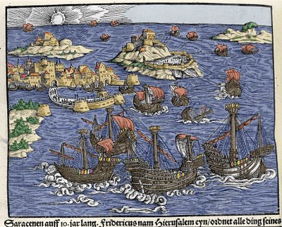 Jeruzsálem elfoglalása a szaracén seregek által 638 februárjában. Johann Stumpff: „Den Noble Strict Best Fromen”” alkotó: Unknown artist