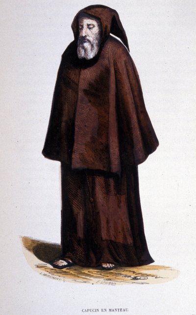Kapucinus kabátban, metszet a vallási rendekről szóló albumból, Párizs alkotó: Unknown artist