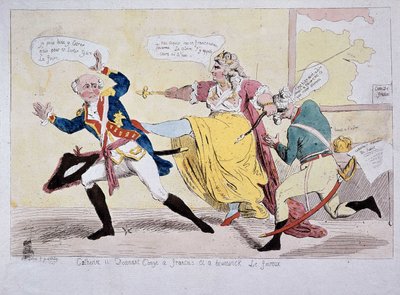 II. Katalin szabadságot ad Françoisnak és Brunswicknek, a Foireux-nak, karikatúra, 18. század vége alkotó: Unknown artist