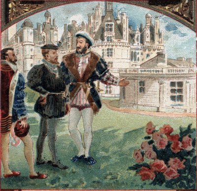V. Károlyt I. Francois fogadta a Chateau de Chambordban. A 19. század végének kromolitográfiája alkotó: Unknown artist