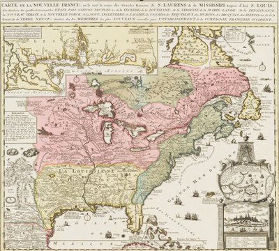 Az Egyesült Államok déli részének térképe a Mississippi folyóval és Saint Louis-szal, 1720 körül (nyomtatás) alkotó: Unknown artist