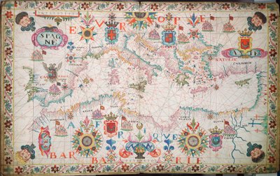 A Földközi-tenger, a Fekete-tenger és a Kaszpi-tenger térképe, 1600 körül (kézirat) alkotó: Unknown artist
