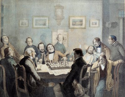 Sakkjátékosok 19. századi litográfiája. alkotó: Unknown artist
