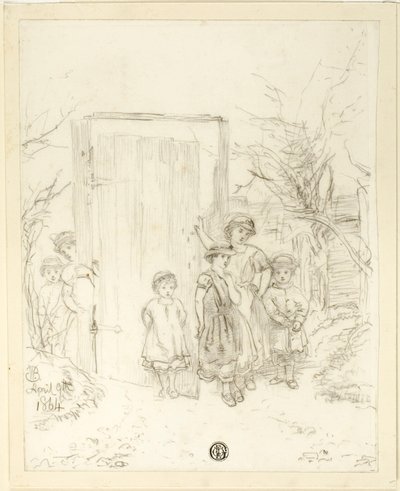 Gyerekek egy ajtó mellett alkotó: Unknown artist