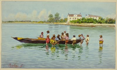 Gyermekek csónakkal a velencei lagúnán alkotó: Unknown artist