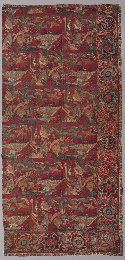 Chintz ágytakaró vagy függő japán ihletésű mintával, jobb fele alkotó: Unknown artist