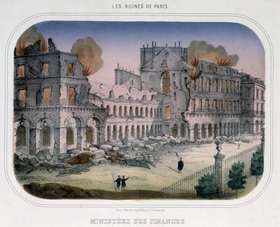 Commune de Paris: Tűz a Pénzügyminisztériumban (Tuileries-korszak idején) 1871. május 24-én. Metszet a XIX. alkotó: Unknown artist
