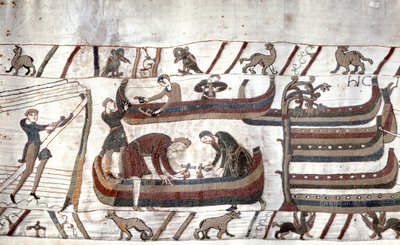 Hajóépítés Guillaume megbízásából - Bayeux gobelin, Mathilde királynő hímzéseként ismert alkotó: Unknown artist