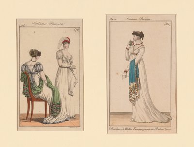 "Costume Parisien" divatlapok a Journal des Dames et Des Modes és a Costume Parisien (A Hölgyek és a Divat folyóirat) című lapokból alkotó: Unknown artist