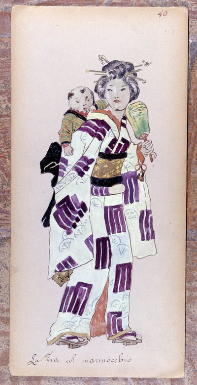 Costume de la zia con il marmocchio (gyermek) Giacomo Puccini Pillangókisasszony című művének megalkotásához 1904-ben.A milánói Museo della Scala gyűjteménye. alkotó: Unknown artist