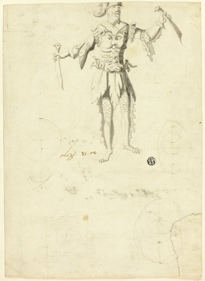 Jelmezes férfi két karddal a kezében alkotó: Unknown artist