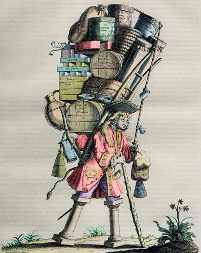Parisa jelmezei a századon át - Metszet sz. 81 „Admire la Force” címmel – Karikatúra, amelyet drogászok készítettek Armand Nompar II de Caumont (1679-1761) ellen. La Force hercege 1721-ben monopóliummal vádolja. alkotó: Unknown artist