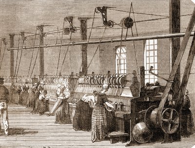 Pamutszövő műhely. 1860-as metszet. alkotó: Unknown artist
