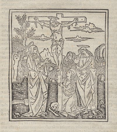 Keresztre feszítés; megjelent az Operettben: Szabály minden vallásos számára, Értekezés a szentségről és a mise titkairól, Ragola del bene vivendo alkotó: Unknown artist