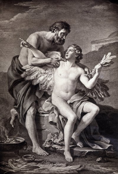Daidalosz és Ikarosz. 19. századi metszet. alkotó: Unknown artist