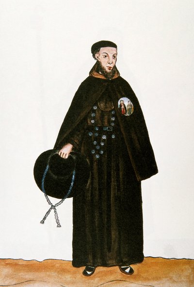 Peru mindennapi élete és szokásai: "" A ferences rend szerzetesének ábrázolása" Akvarell Baltasar Martinez Companon y Bajanda, Trujillo püspöke (1782-1785) "" Trujillo del Peru "" című könyvéből. 18. századi Madrid. Biblioteca del Palac alkotó: Unknown artist