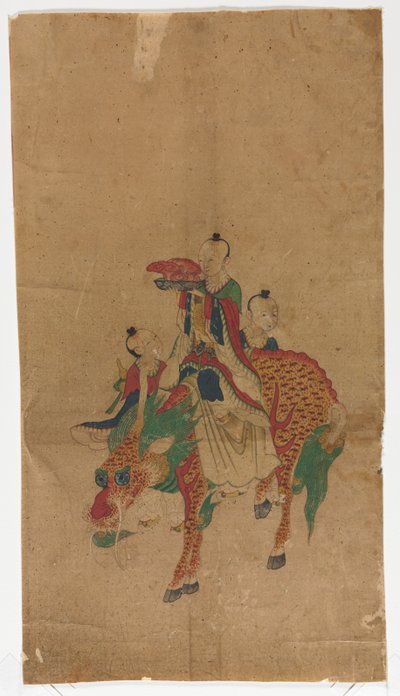 Daoista halhatatlan egy Qilin és két kísérőn alkotó: Unknown artist