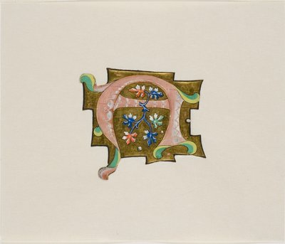 Díszített "A" kezdőbetű rózsaszínben, hat levéllel és két golyóval, kóruskönyvből alkotó: Unknown artist