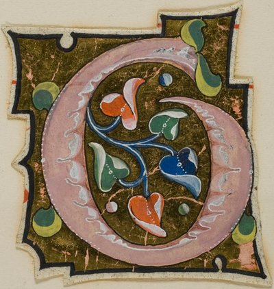 Díszített "G" kezdőbetű rózsaszínben, göndör levelekkel egy kéziratból alkotó: Unknown artist