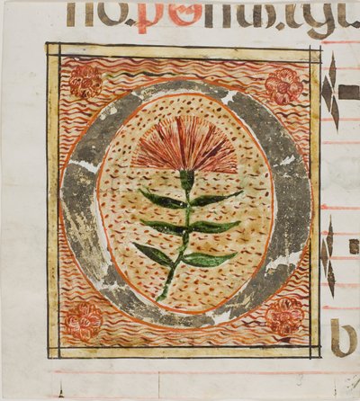 Díszített "O" kezdőbetű virágokkal egy kéziratból alkotó: Unknown artist