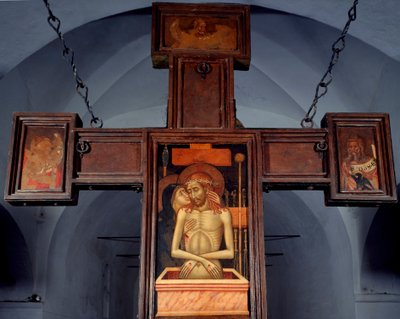 Deploration (Deposition) Névtelen fafestmény egy kereszt hátoldalán. 15. századi Varazze, Cappella del Castello Invrea Olaszország alkotó: Unknown artist