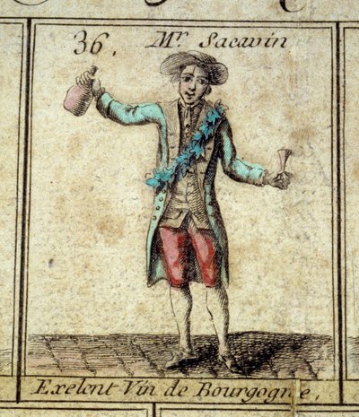 Részlet a párizsi kegy liba játékából: Mr Sacavin, borivó Bourgogne-ból. 18. századi metszet. Coll. Megy. alkotó: Unknown artist