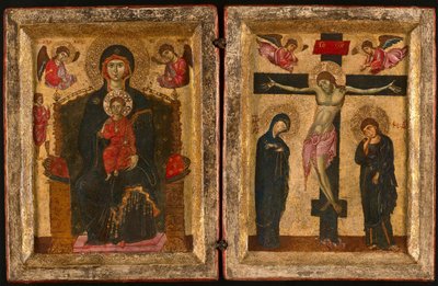 Diptichon a Szűzanya és a trónoló gyermek és a keresztre feszítésről alkotó: Unknown artist