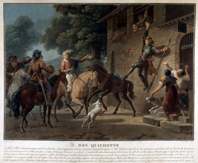 Don Quijote a lándzsáján lovagol. alkotó: Unknown artist