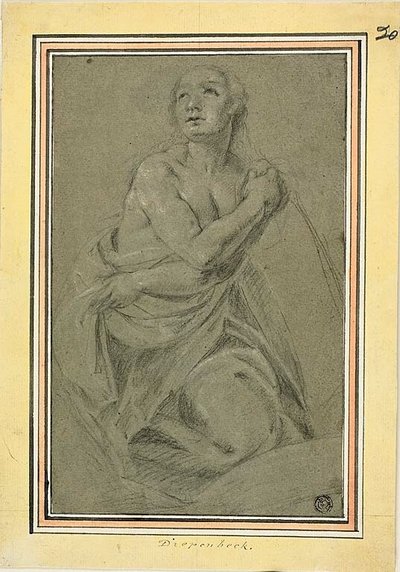 Drapált térdelő női akt alkotó: Unknown artist