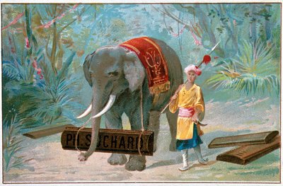 Elephant and Cornac, „Suchard” reklám”, 1895. sz alkotó: Unknown artist