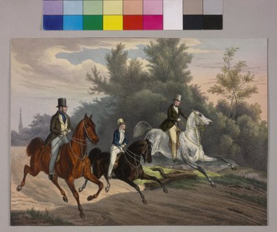Ferenc József császár két társával a Práteren keresztül lovagol. alkotó: Unknown artist