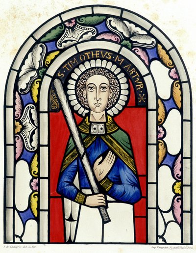 Szent Timóteus ólomüvegét ábrázoló metszet, a Neuviller-templomból. alkotó: Unknown artist