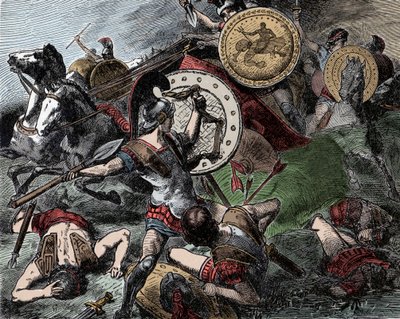 Epaminondas megmenti Pelopidaszt – Az ókori Görögország: Epaminondas (i.e. 418-362) megmenti Pelopidaszt (i.e. 420-364) a korinthoszi háború alatt (i.e. 395-387) alkotó: Unknown artist