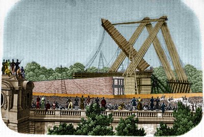 Louqsor (Luxor) obeliszkjének felállítása a Place de la Concorde-on. Párizs, 1836. október 25. alkotó: Unknown artist