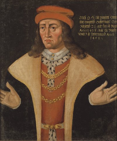 Erik (Eric) I de Pomeranie, roi de Danemark, Norvege et Suede – Pomerániai Erik (1382-1459), Dánia, Norvégia és Svédország királyának portréja, Anonymous . Olajfestmény. Mérete: 78x64 cm. Nemzeti Múzeum Stockholm alkotó: Unknown artist