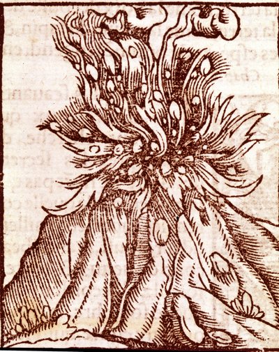 Egy vulkán kitörése. 16. századi metszet. alkotó: Unknown artist