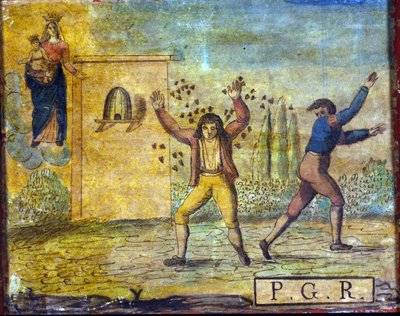 Ex voto a 19. század elejéről, amely egy méhek által megtámadott személyt ábrázol. alkotó: Unknown artist