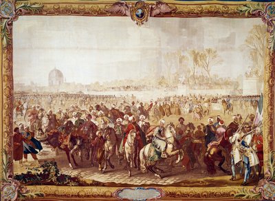 Mehmet Effendi török nagykövet kilépése a Tuileriák kertjéből XV. Lajos király 1721.03.21-i audienciája után XVIII. századi kárpit. Párizs, nemzeti bútorok alkotó: Unknown artist