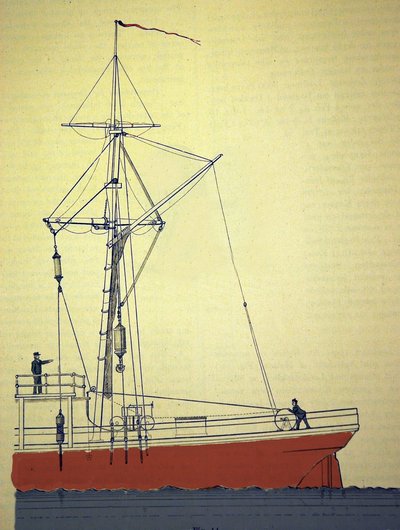 Voeringen expedíció, az első norvég expedíciók az Atlanti-óceán északi részén 1876-1878 körül. A tengeri mélységek szondázására szolgáló csigarendszer nézete. 1878 kb. alkotó: Unknown artist